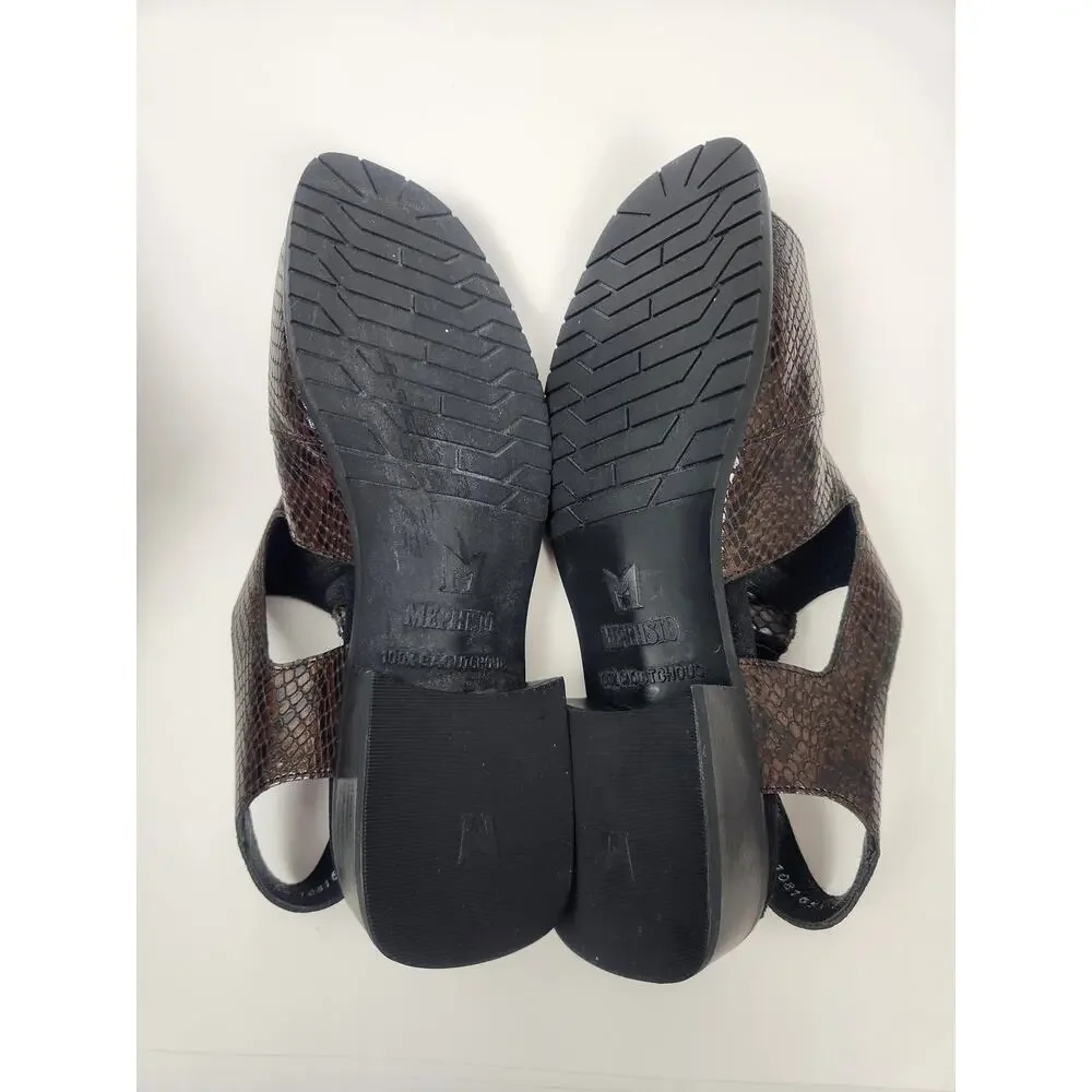 Mephisto Fulvia Sandal in Dark Brown Pythonmetal Size 9 Women Excellent Cond